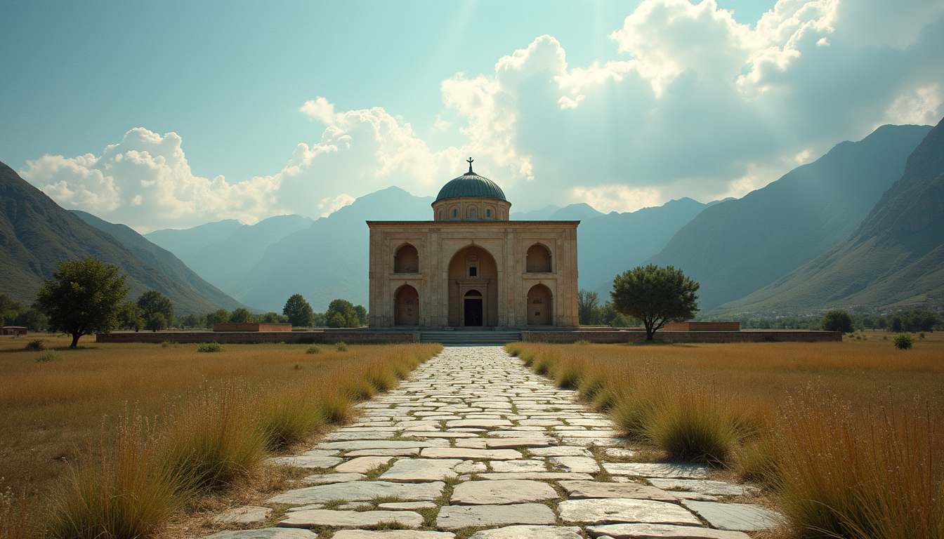 Eye-level view of the mausoleum of Şeyda Hewramî in the village of Sarpir, surrounded by natural landscape