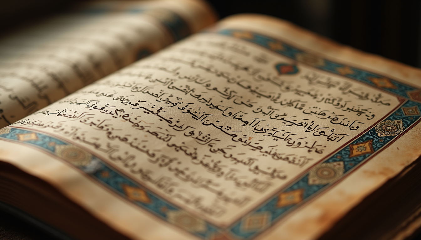 Eye-level view of an ancient Persian manuscript with intricate calligraphy