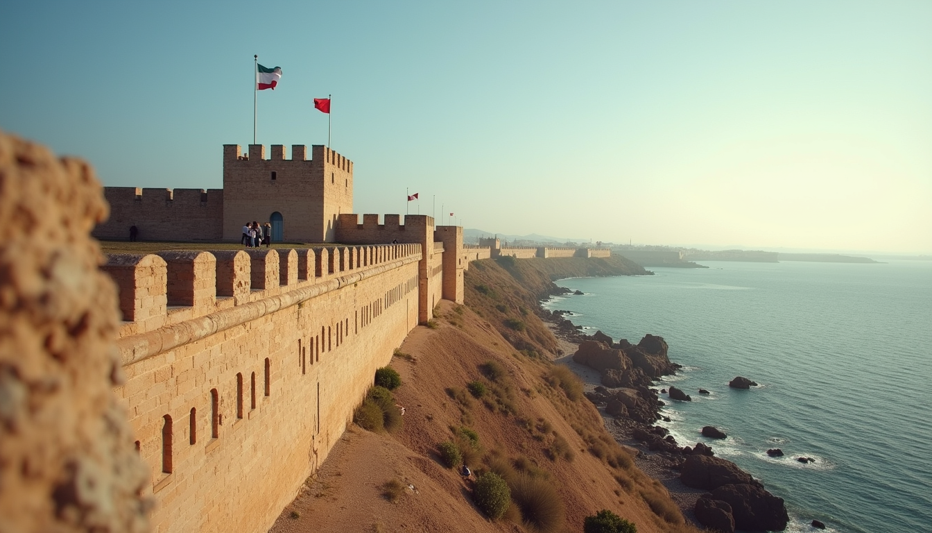 Eye-level view of the historic city walls of Oran, Algeria