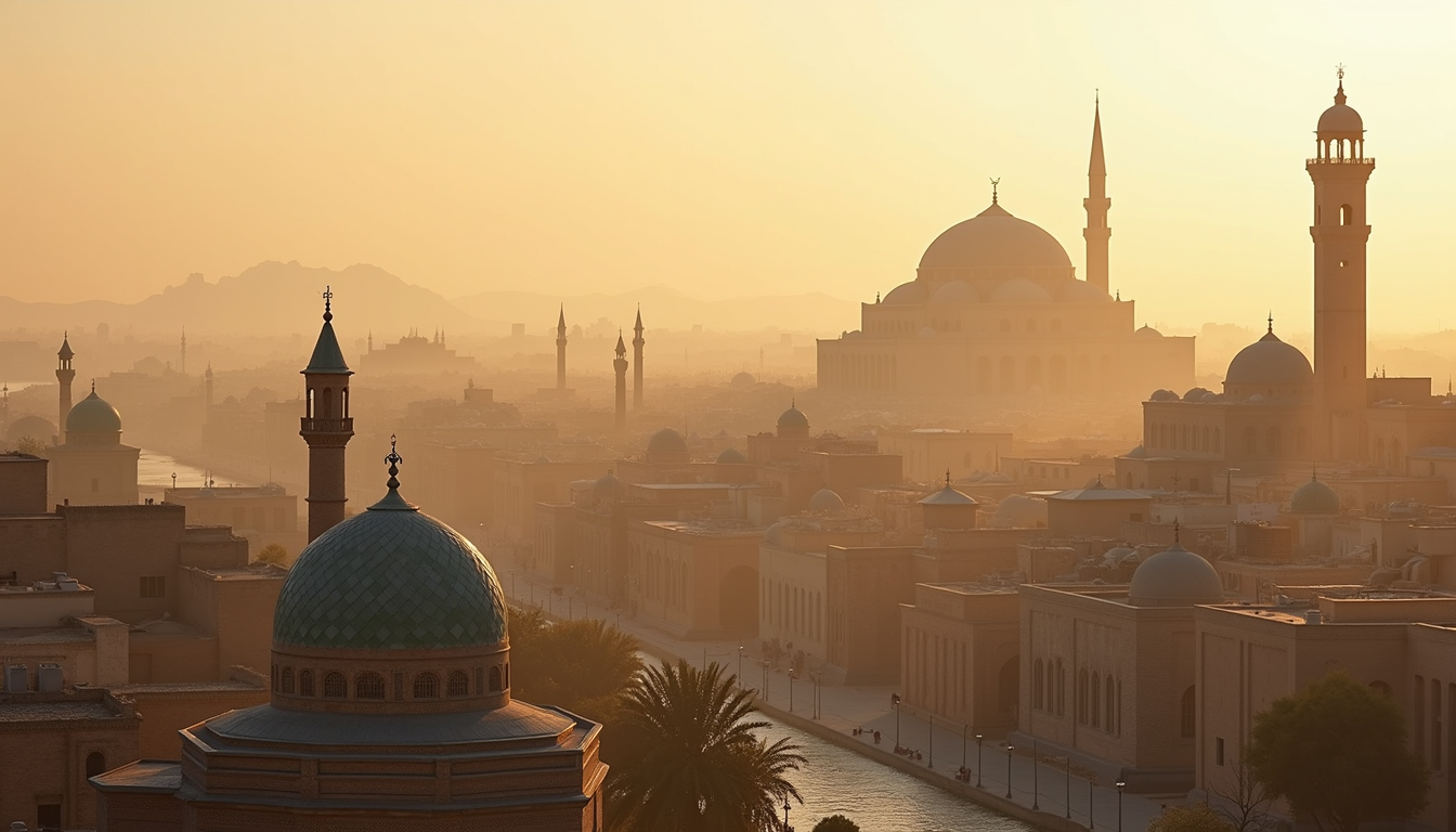 Eye-level view of the historic city of Medina with its ancient mosques and streets