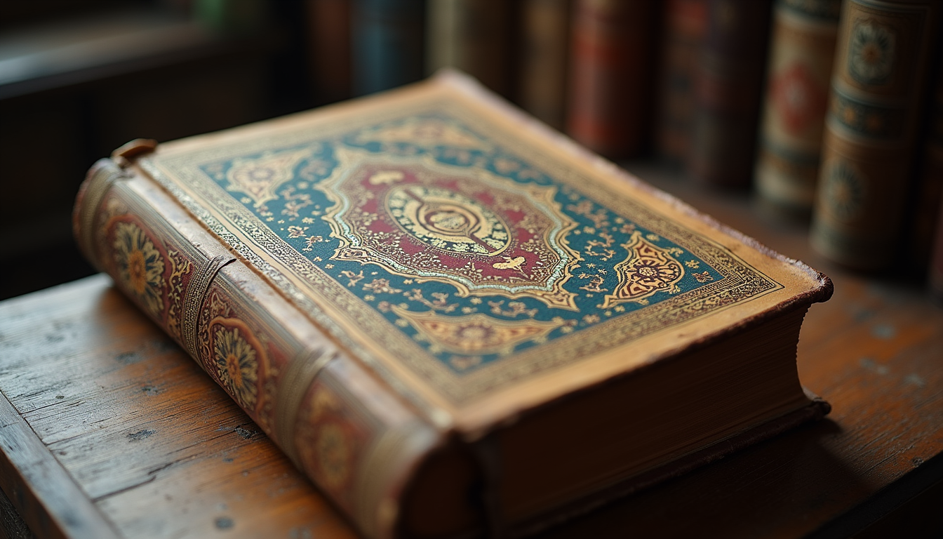 Eye-level view of a traditional Kurdish book with intricate designs