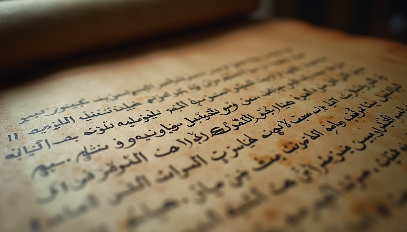Eye-level view of an ancient manuscript with Kurdish calligraphy