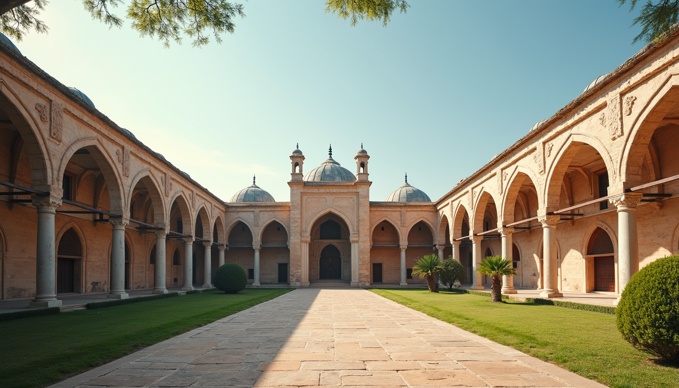High angle view of a historic Islamic educational institution with traditional architecture