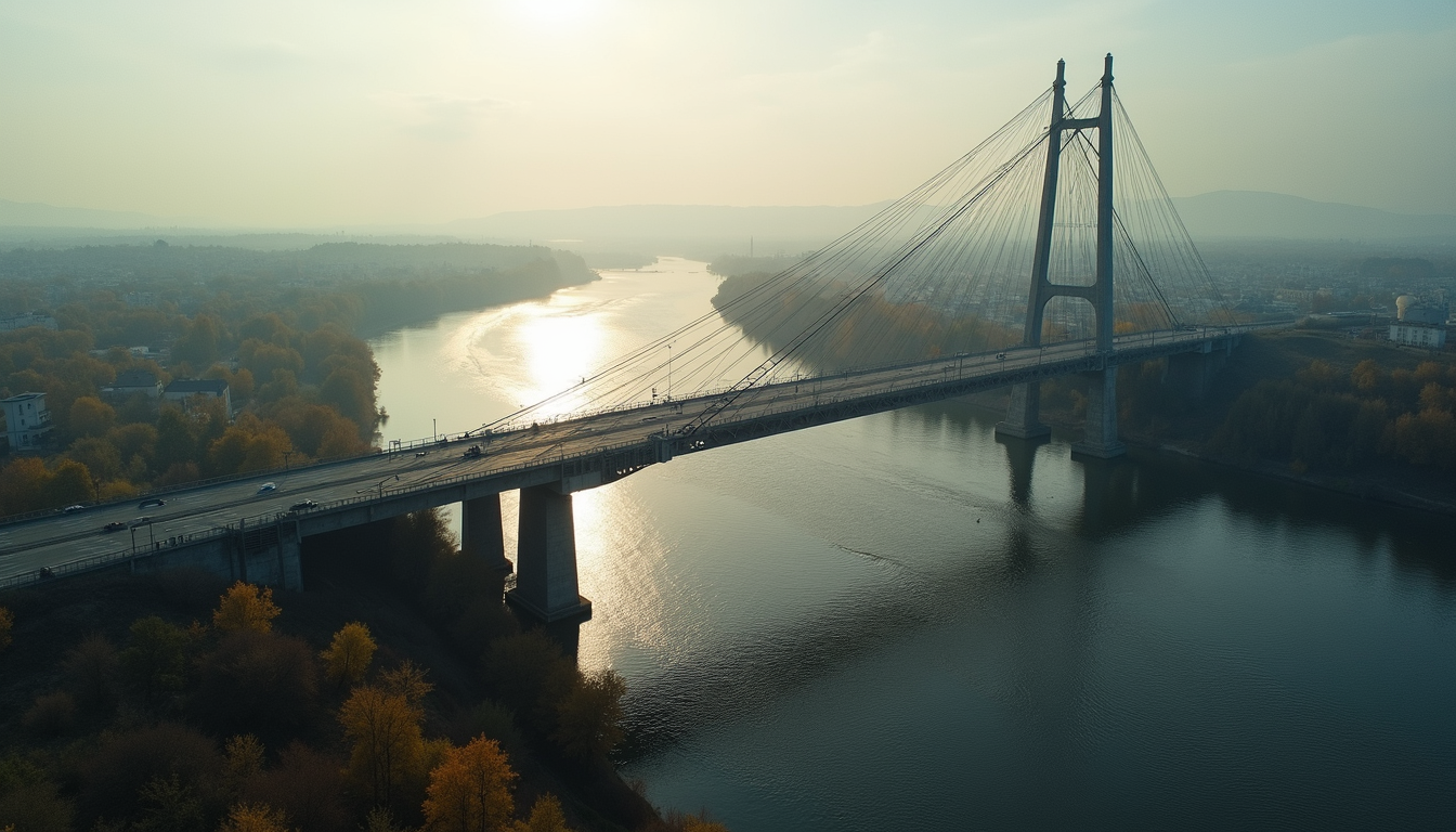High angle view of the Araxes River bridge