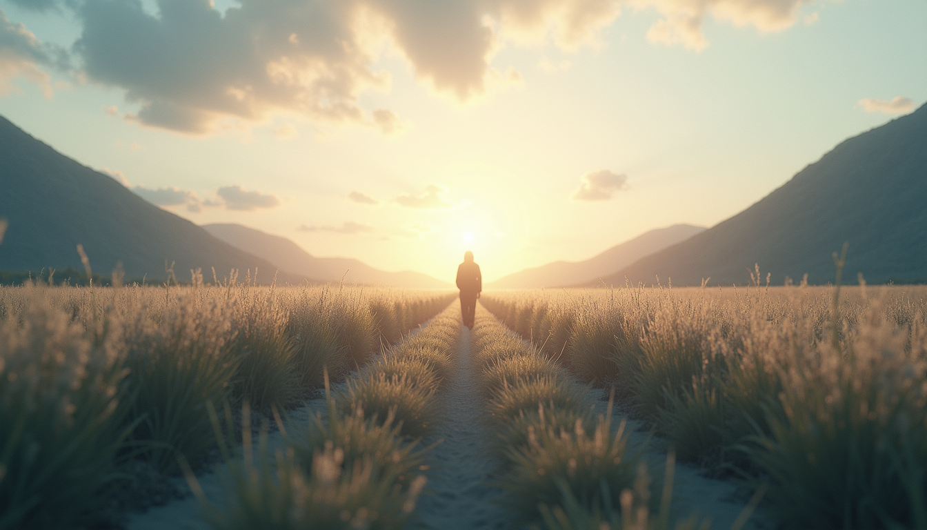 Eye-level view of a serene landscape symbolizing the afterlife