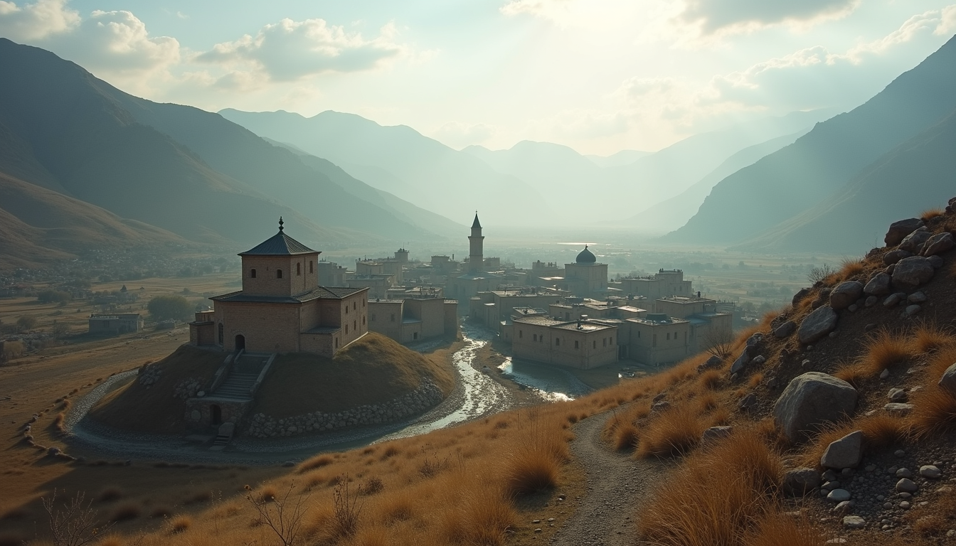 Eye-level view of the historic village of Harir nestled in mountainous terrain