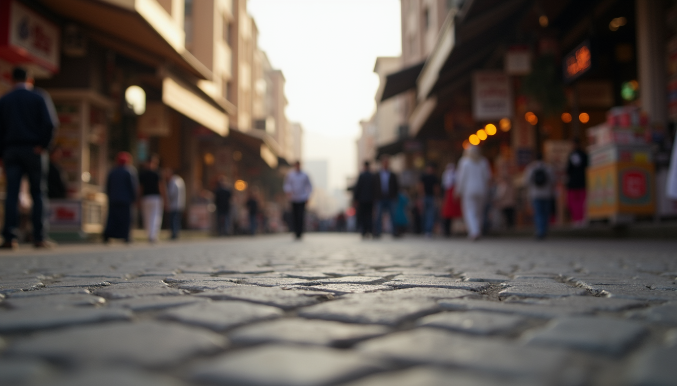 Eye-level view of a bustling marketplace in the heart of Erbil