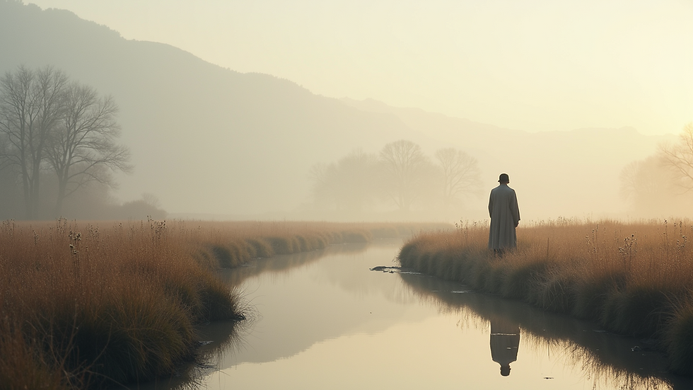 Eye-level view of a serene landscape symbolizing reflection and introspection