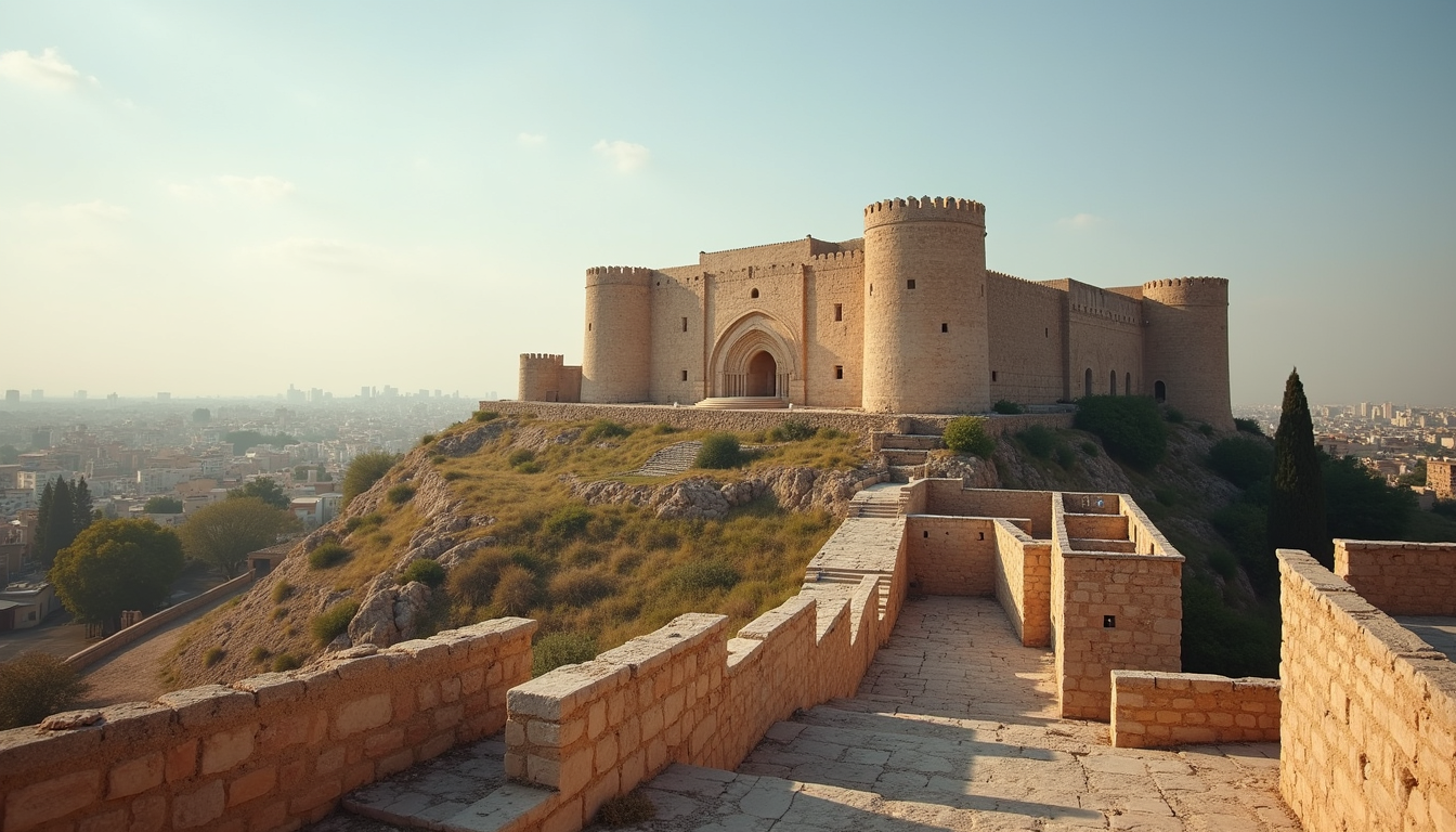 Wide angle view of the ancient citadel of Aleppo