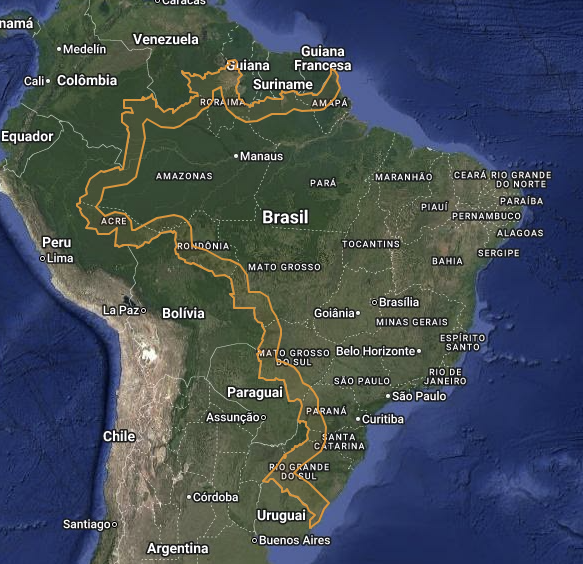 Faixa de fronteira do Brasil - Imagem extraída do sítio eletrônico https://mapa.onr.org.br/ em 17/06/2025.