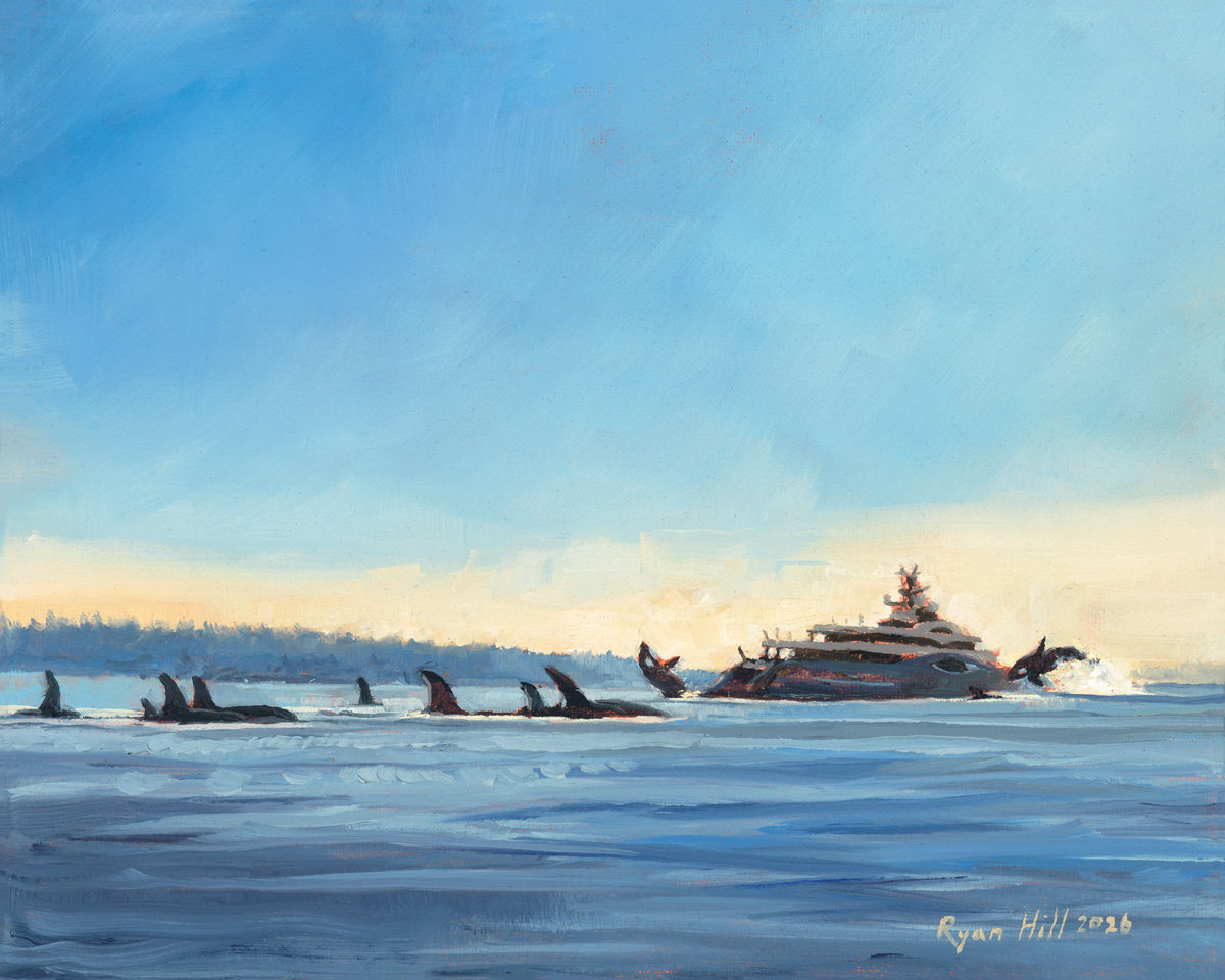 J Pod Pursues the Launchpad in Elliot Bay, 3"x 4" print