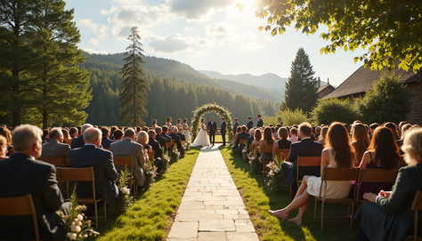 Cérémonie de mariage en extérieur avec invités assis