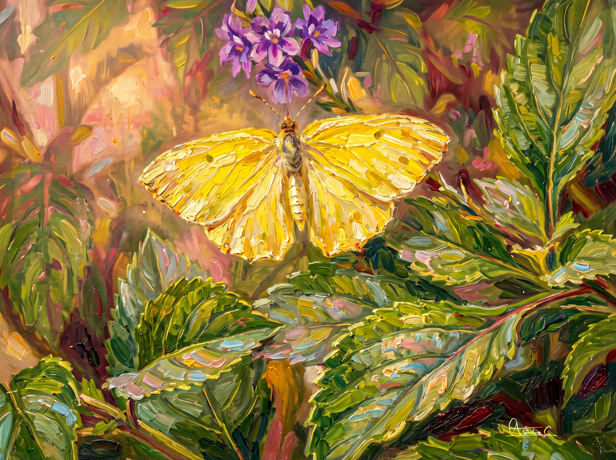 Mariposa Amarilla entre Jardines de Luz