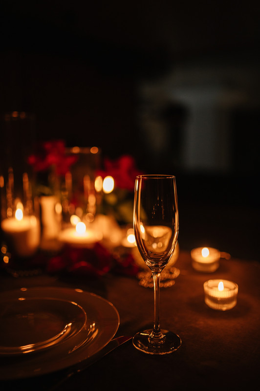 Candlelit table setting at Miro Spanish Grille