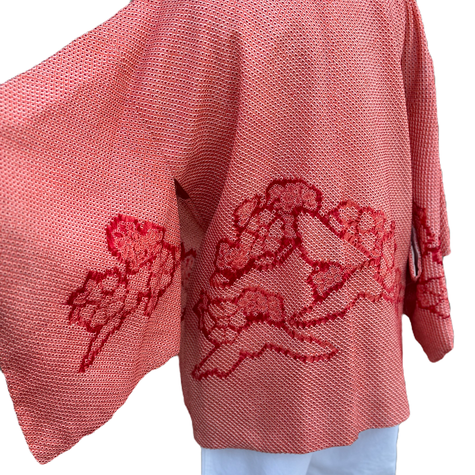 Miniatura: Haori Shibori Rosso Arancio con fiori