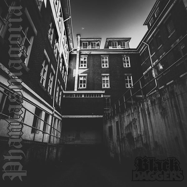 Riverview hospital in black and white. Alternative rock, hard rock, metal, red deer, phantasmagoria, black daggers music