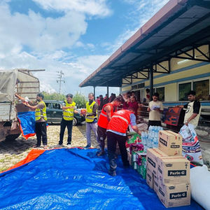 Sewa volunteers coordinating relief supplies for communities affected by floods in Nepal