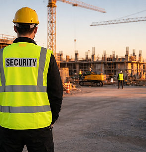 a securty Guard standing infront of a construction site