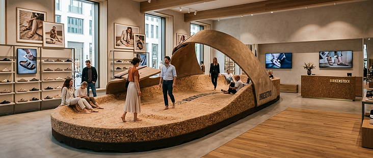 Firefly_Gemini Flash_A stylish experiential installation inside a modern Birkenstock retai