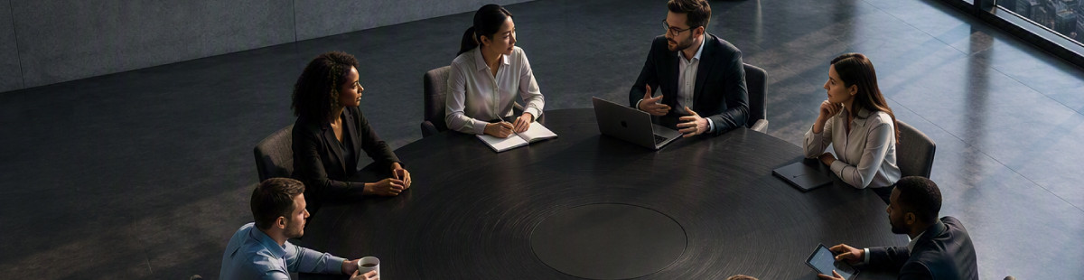 Enterprise leaders discussing AI operating model, governance framework, and business-IT collaboration for AI adoption.