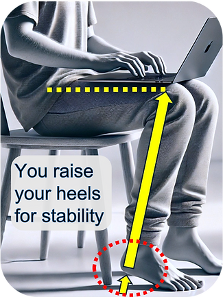 User raising their heels to balance a laptop