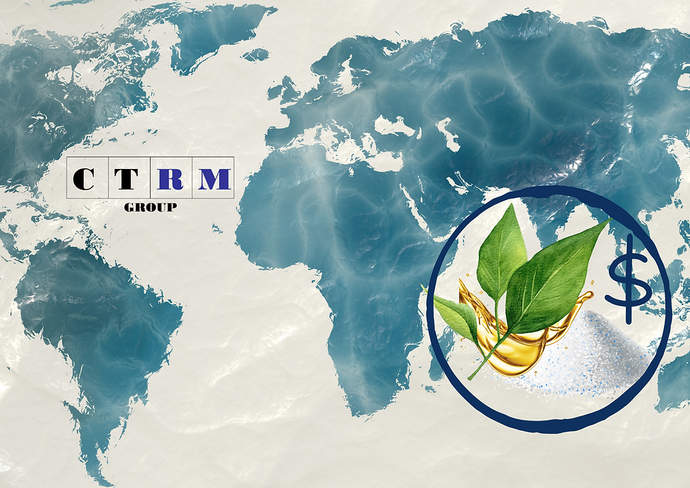 World Map CTRM Logo & then Ingrediants on a map