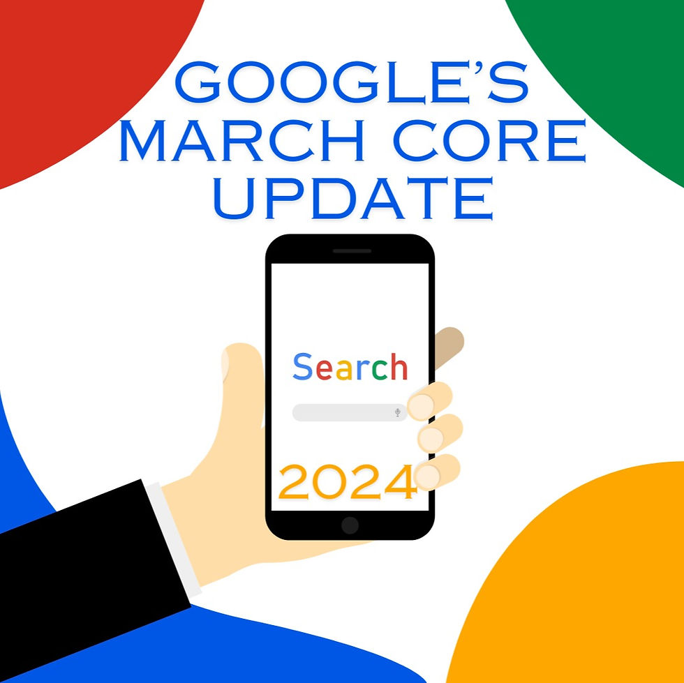 A photo of a cell phone with Google search on it, wiht writing saying google's March Core Update