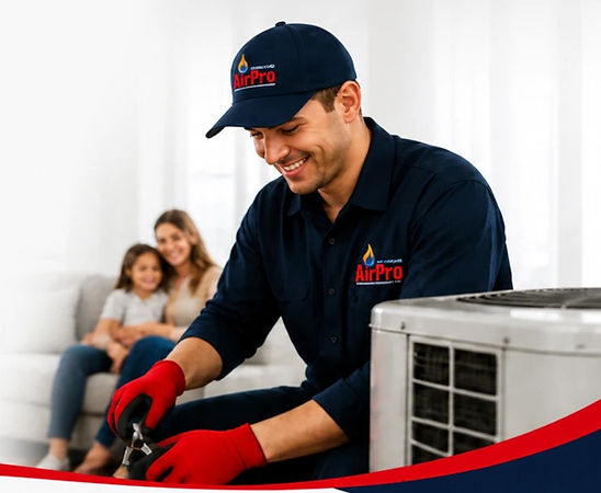 HVAC technician installing AC in Hamilton home.