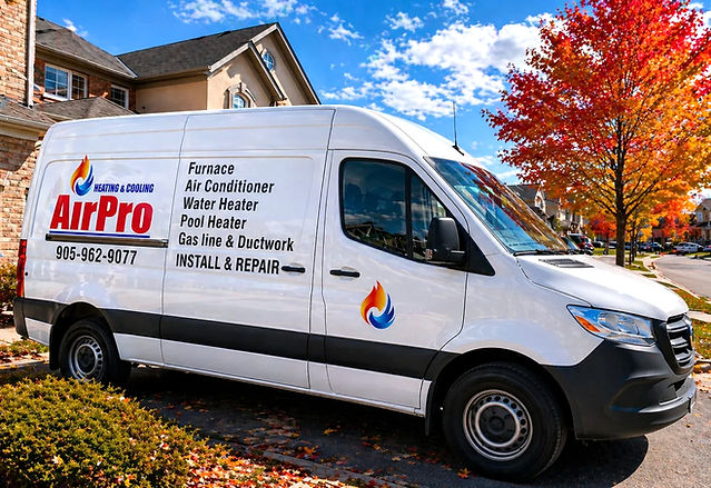 AirPro Heating & Cooling furnace repair service van in Hamilton