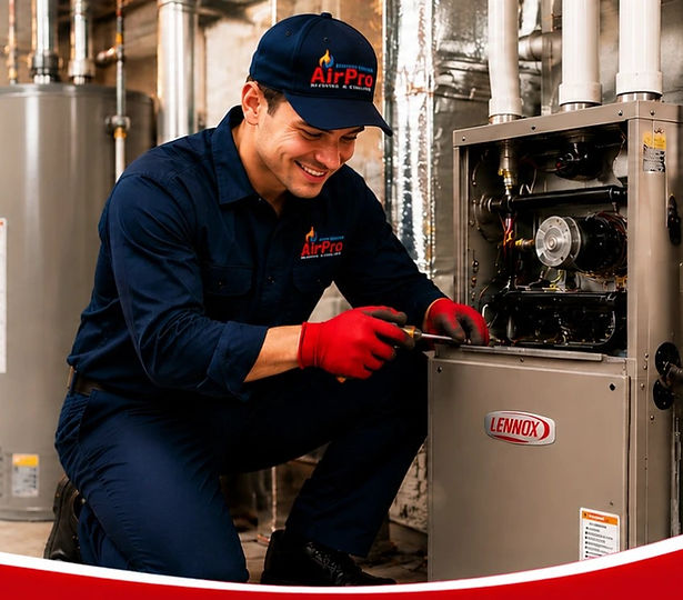 HVAC technician performing furnace repair service in Hamilton