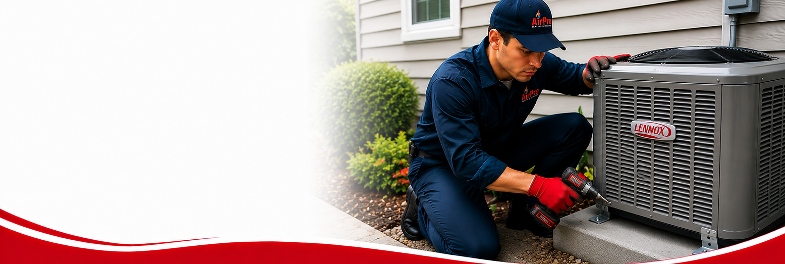 HVAC technician installing central air conditioning system in Hamilton home