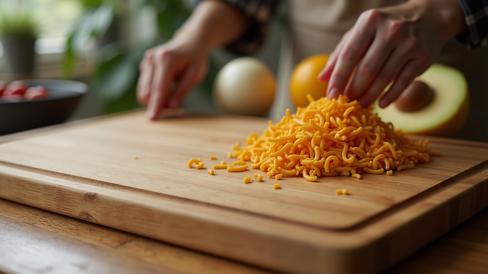 Wide angle view of an elegant wooden cutting board