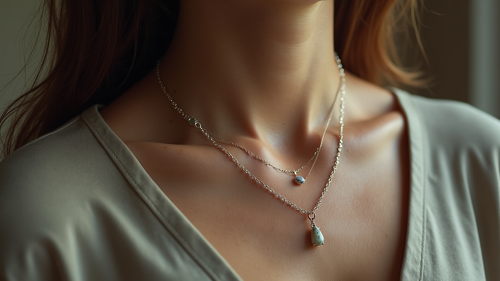 Vue rapprochée d'un collier en argent avec pendentif en pierre naturelle