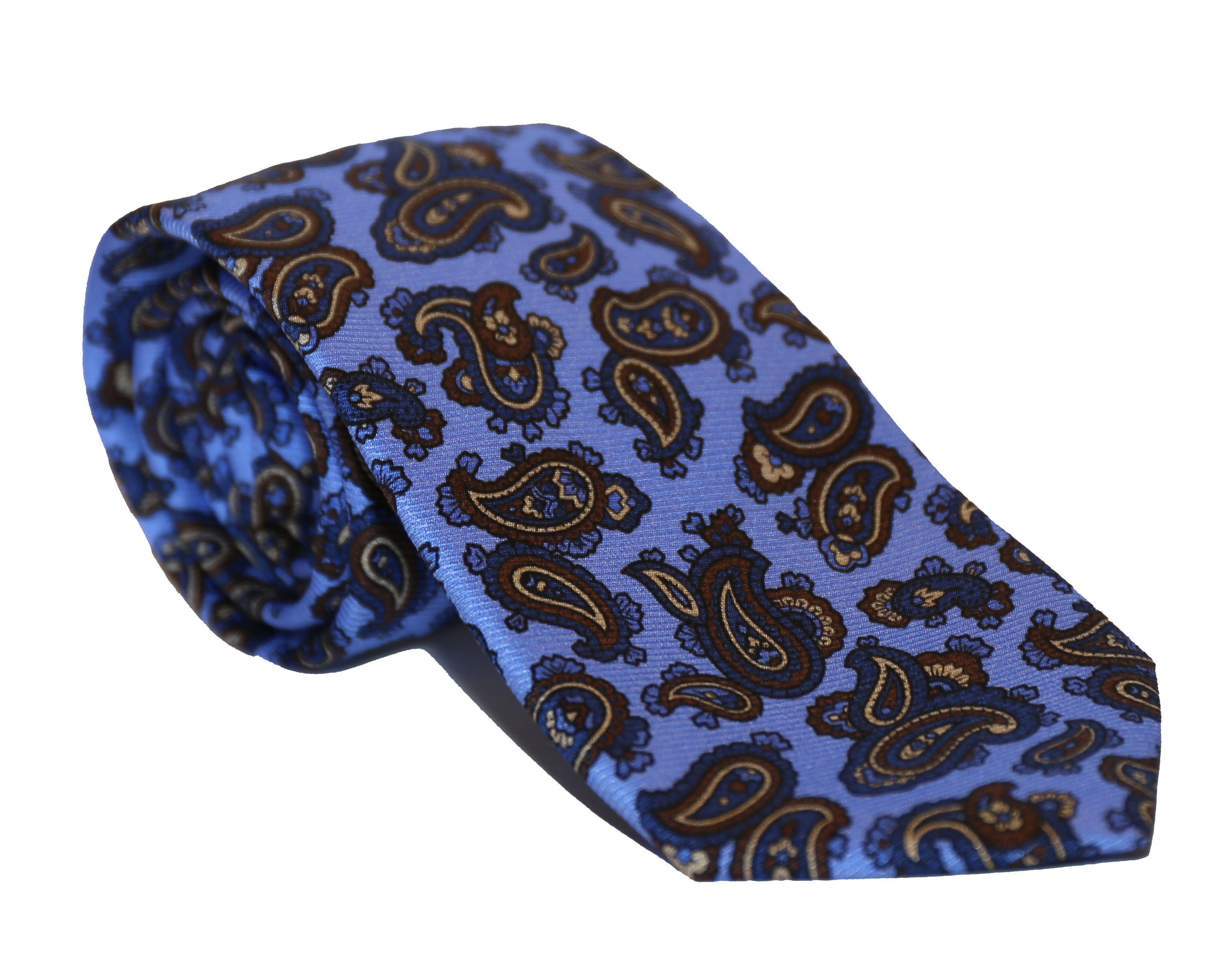 Corbata azul paisley marrón