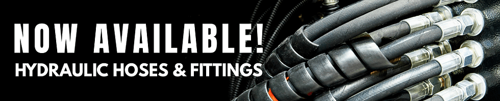 hydraulic hoses in the background with the text: now available! hydraulic hoses & fittings