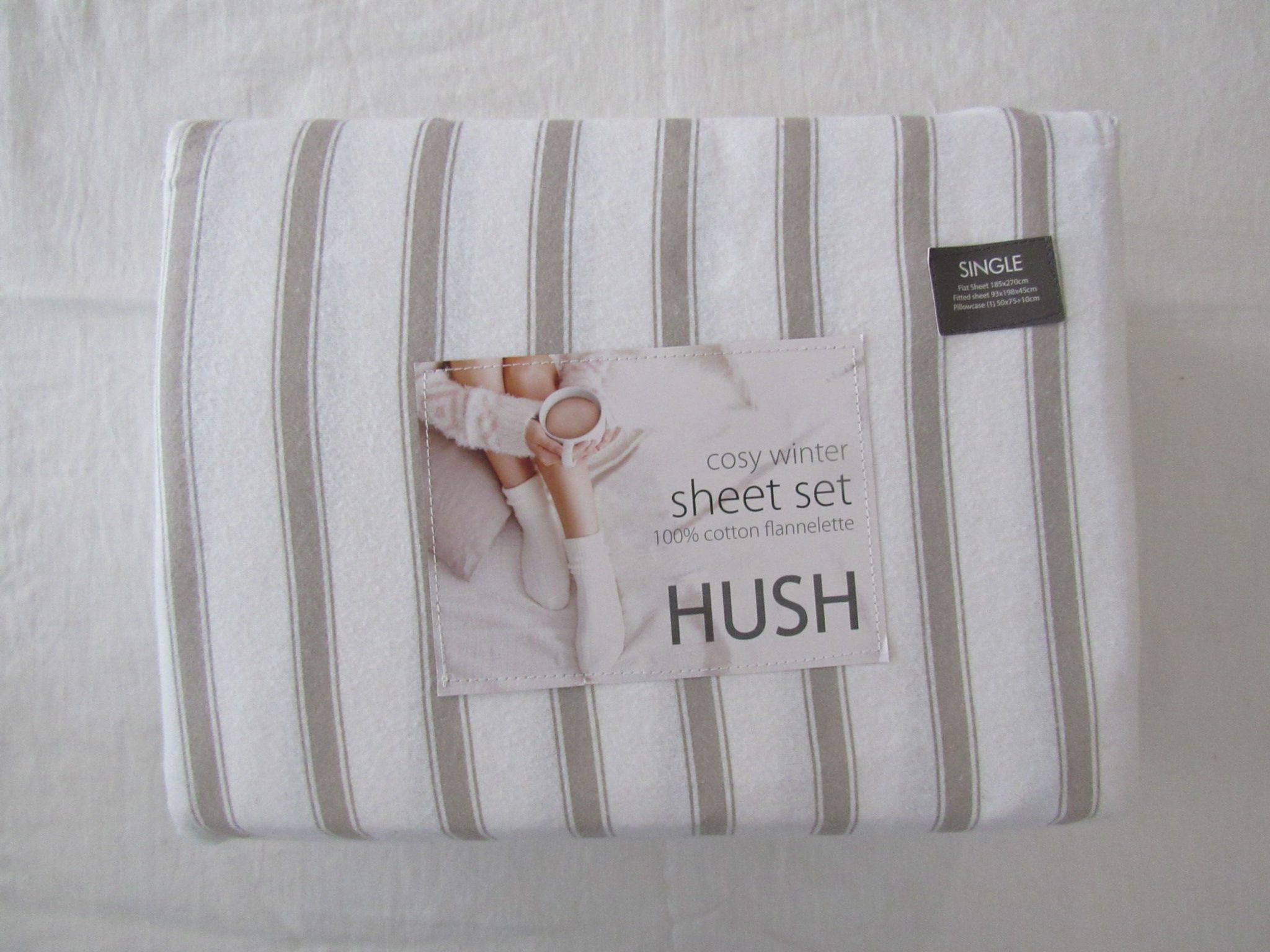 Hush - Flannelette Sheet Set - Single - 100% Cotton - Stripe Ticking