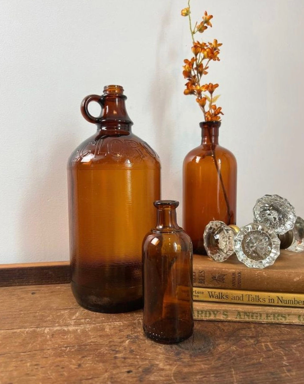 Thumbnail: Amber Bottle- Large -with tall Pompas Grass on