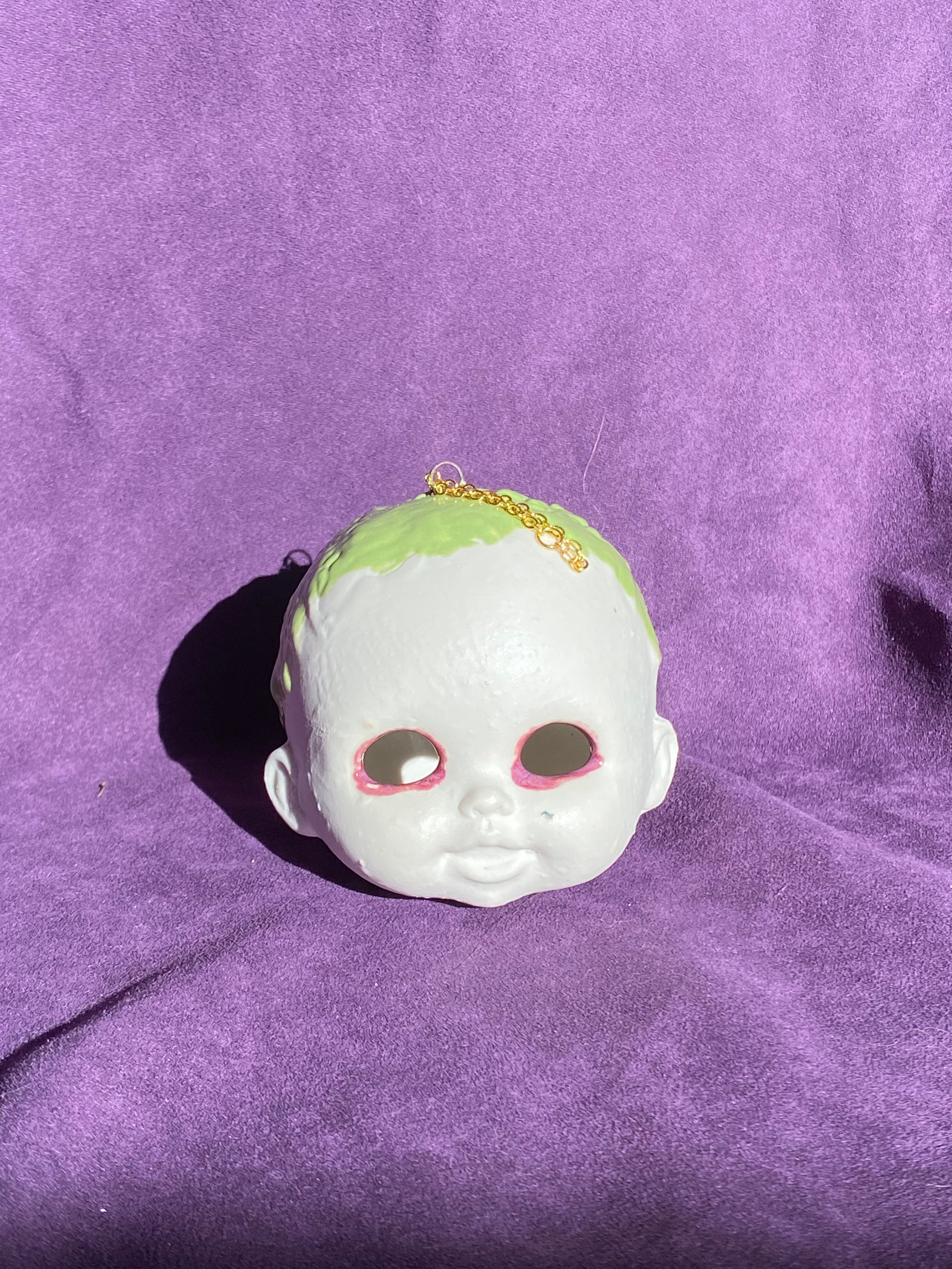 Porcelain Baby Head Ornament- Slime Green