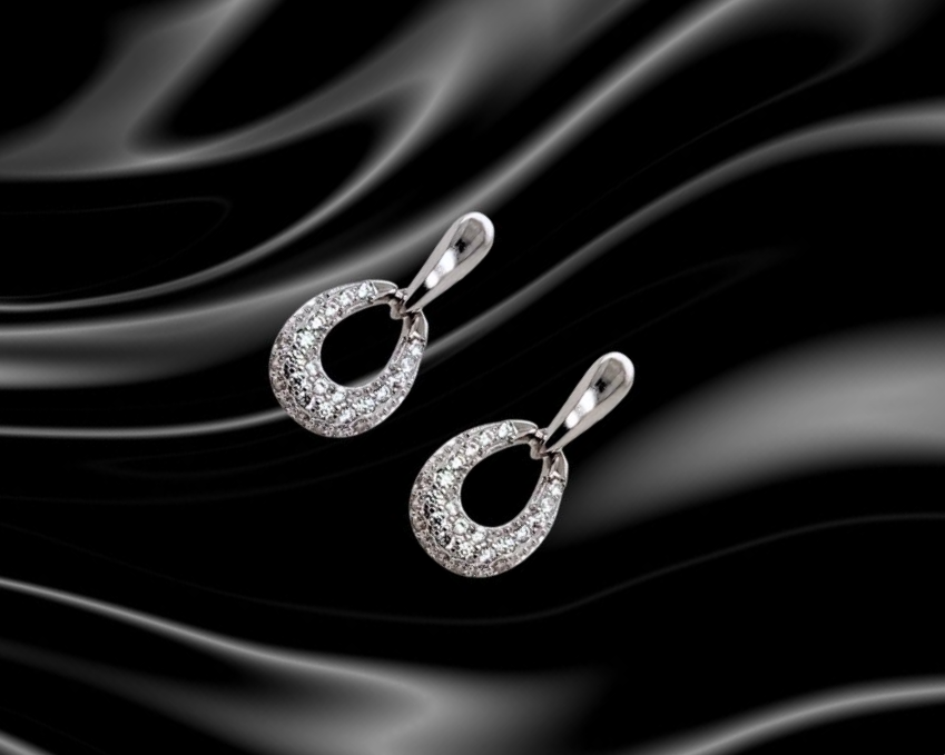 Velour Eclipse: Pave' Oval Earrings in Sterling Silver