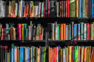 books in black wooden book shelf