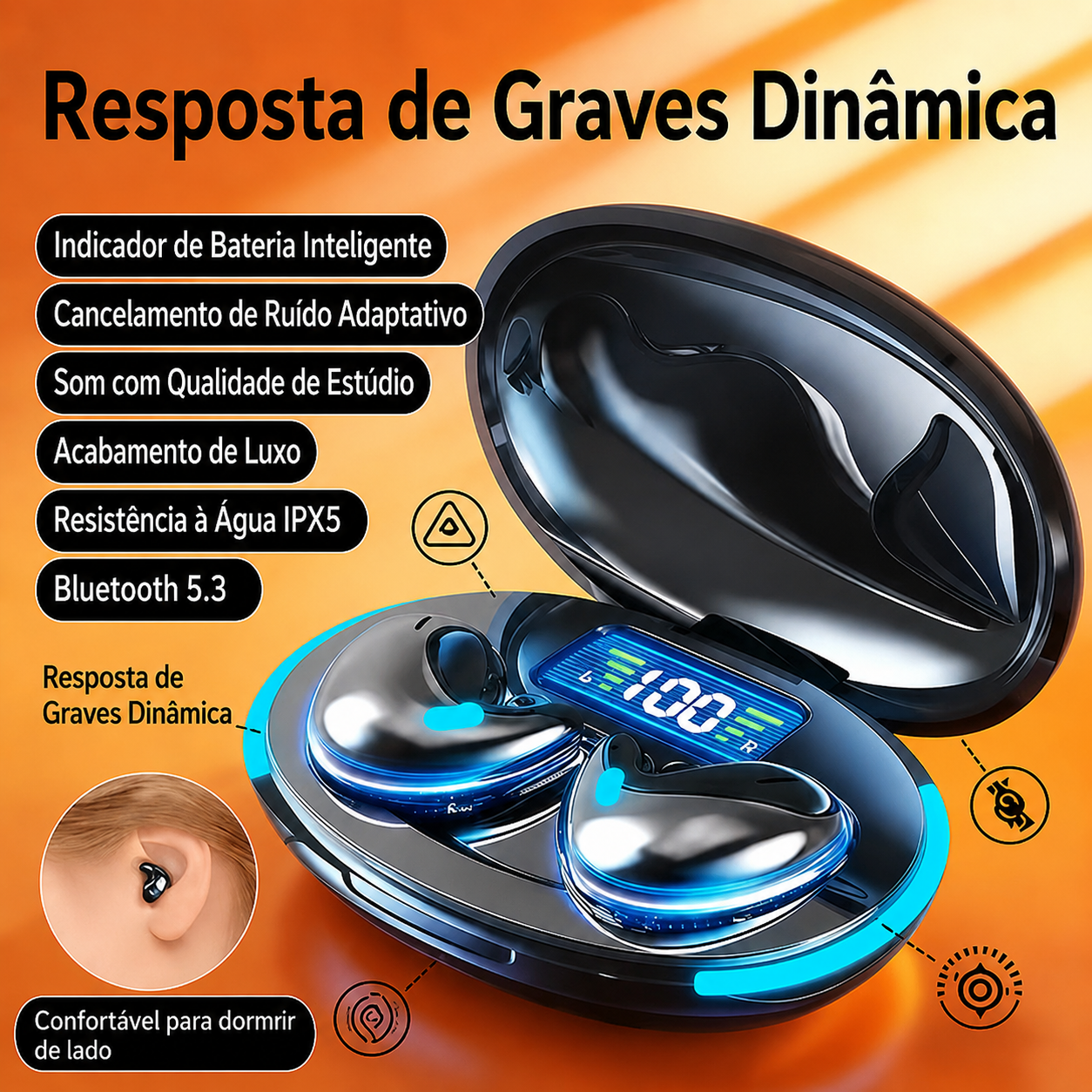 Fone Bluetooth X55 Sem Fio para Música, Chamadas, Academia e Jogos.