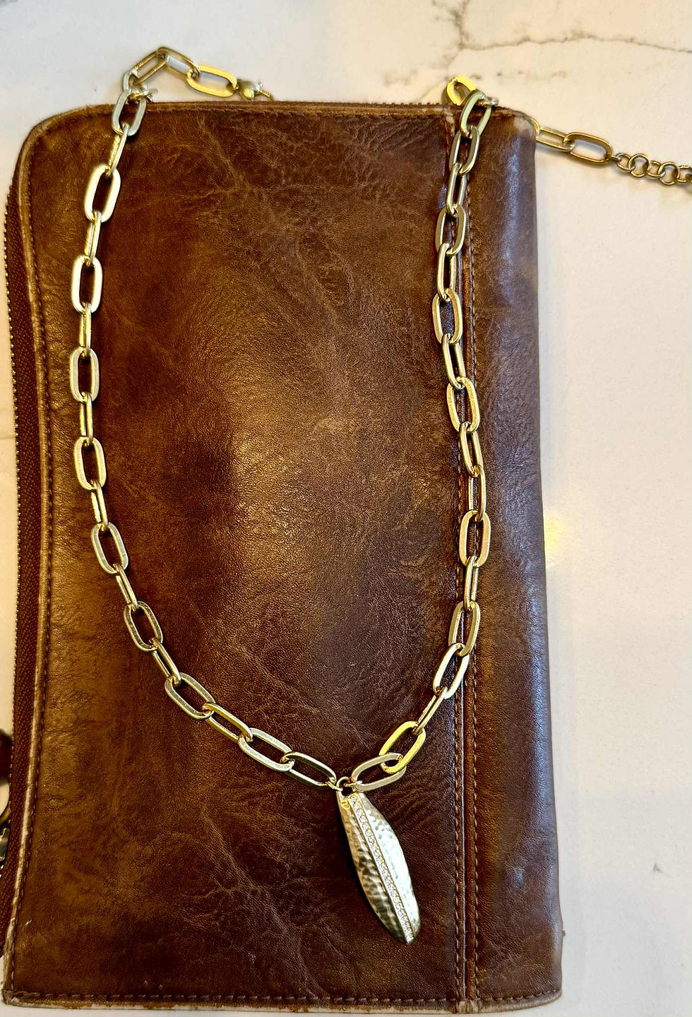 Gold-Plated Hammered Pendant Necklace