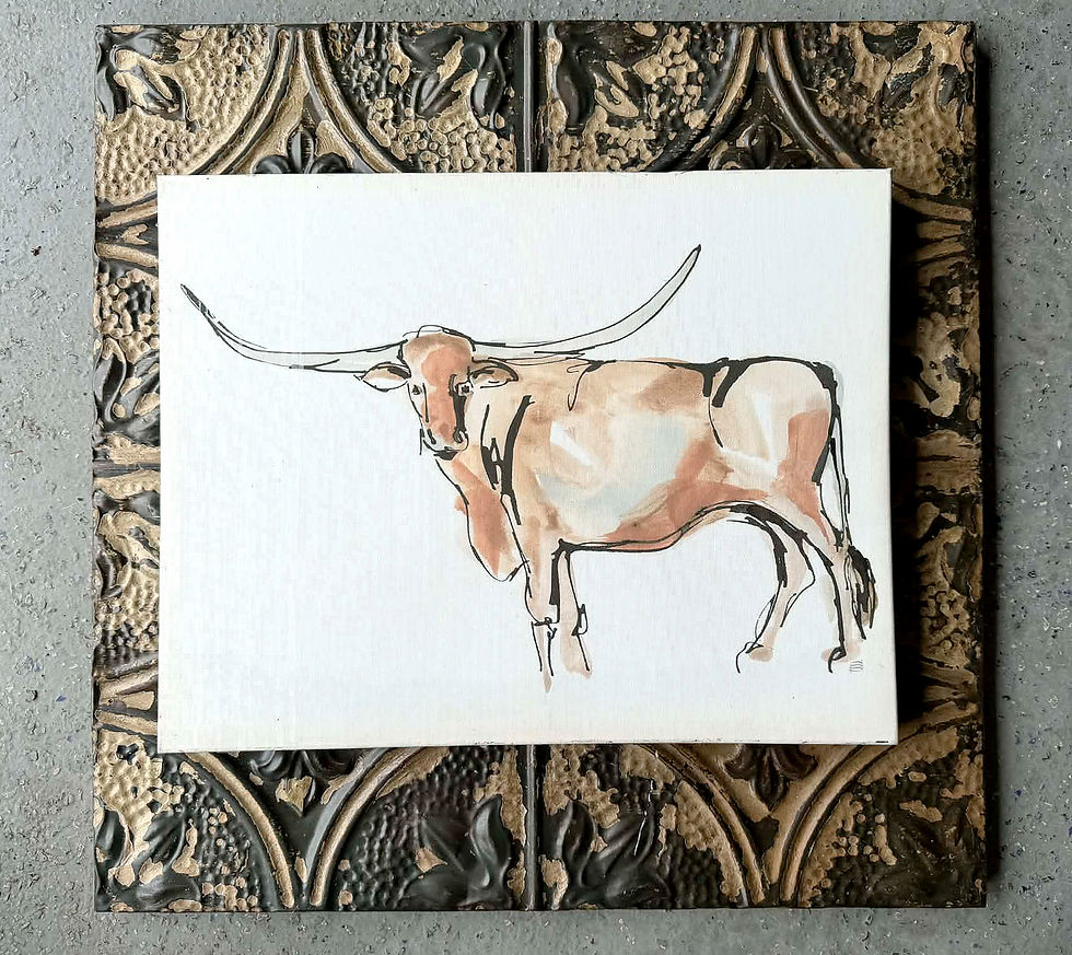 Thumbnail: Texas Longhorn Canvas on Salvaged Tin - 23" x 23"