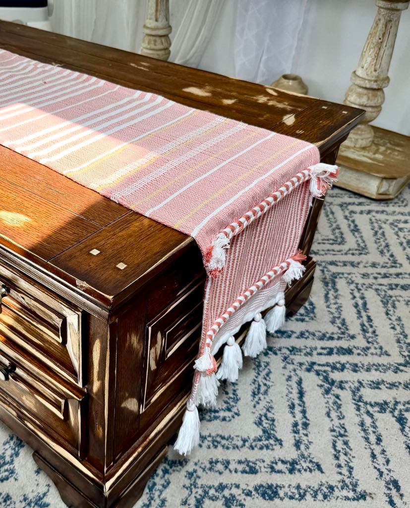 Thumbnail: Woven Cotton Table Runner with Tassels – 76" Long