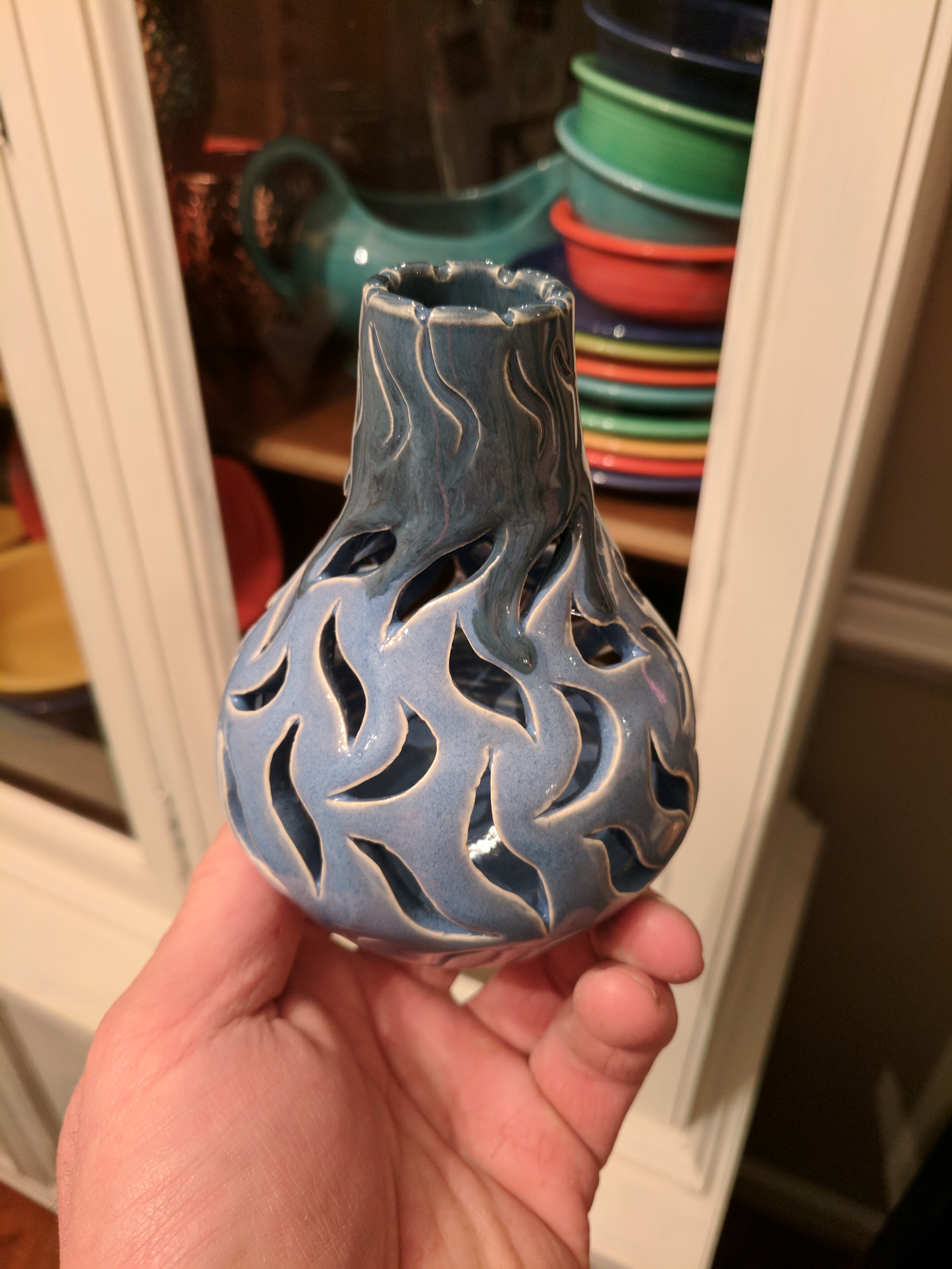 Pierced Miniature Bud Vase Blue over
