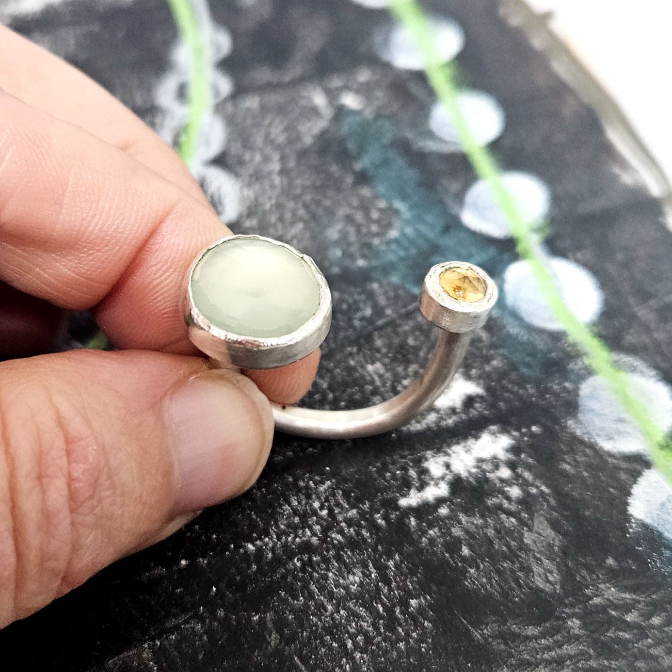 Green Onyx and Citrine Split Ring