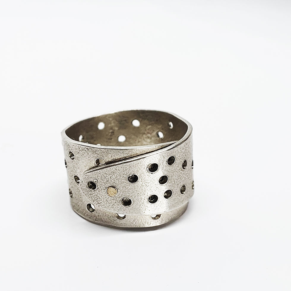 Thumbnail: Little Holes Silver Ring with Gold Rivet