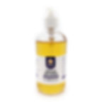 Clear bottle with white and purple label amber liquid and white pump attachment