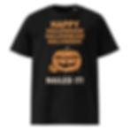 Black Unisex t-shirt with Halloween spelled in humorous dyslexic variations, carved pumpkin graphic, and 'Nailed It!