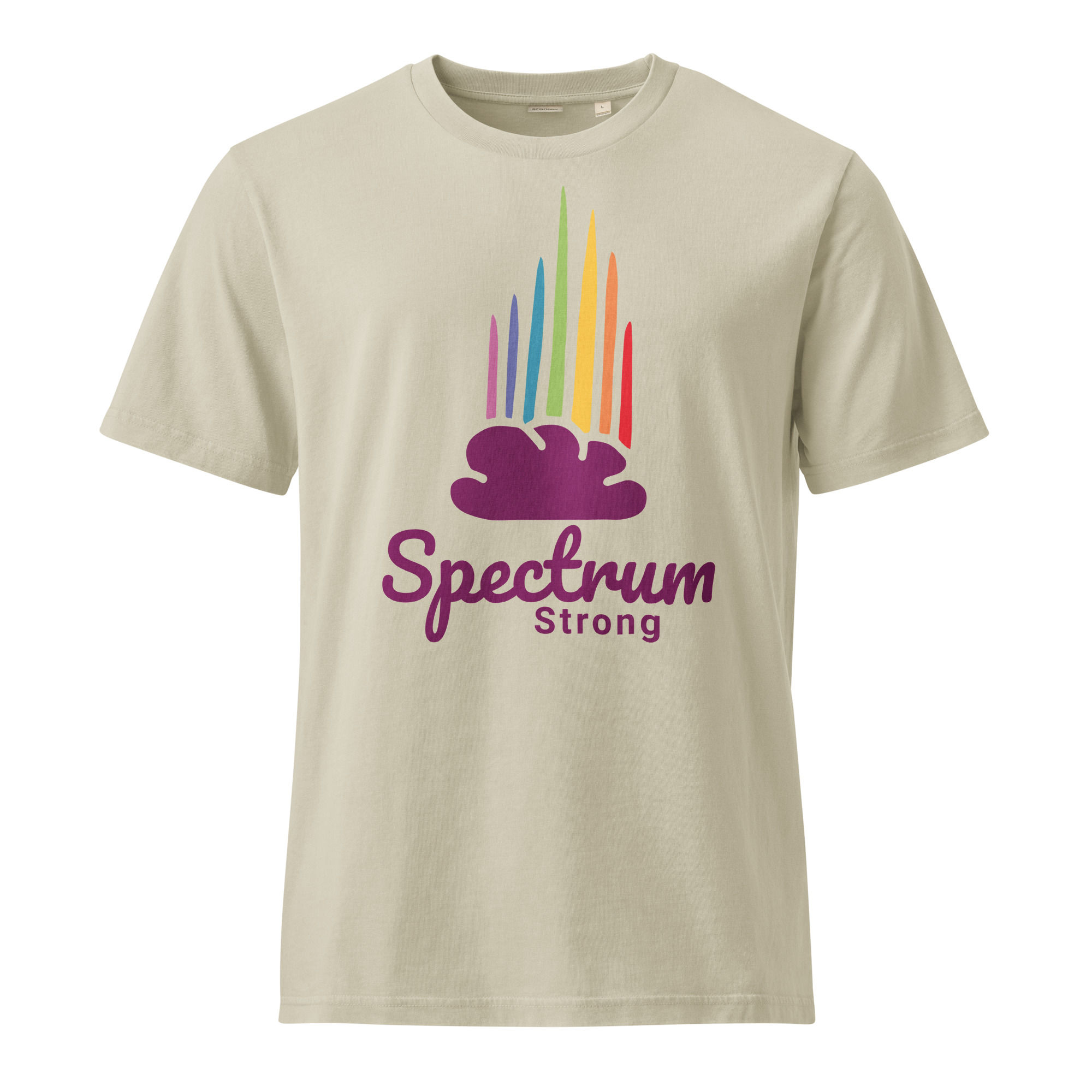Tan Spectrum Strong Shirt in vintage washed cotton with relaxed fit, neurodivergent pride autism awareness graphic tee